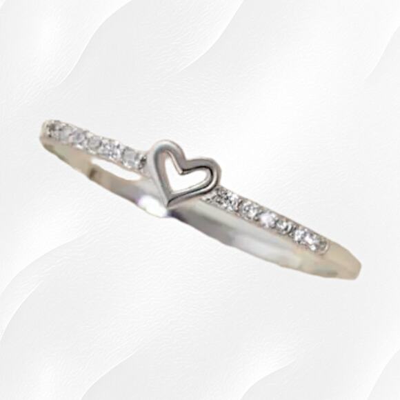 Silver Heart Coquette Cubic Zirconia Hollow Design Fashion Jewelry Ring Size 7 - Picture 1 of 5